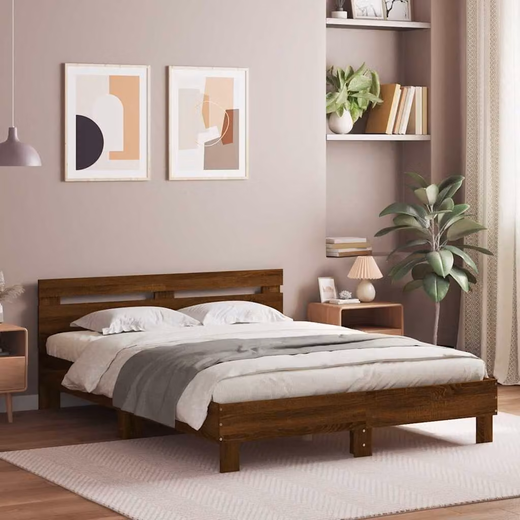 vidaXL Giroletto con Testiera in Legno Multistrato Rovere Marrone L: 140 cm, P: 200 cm – 1