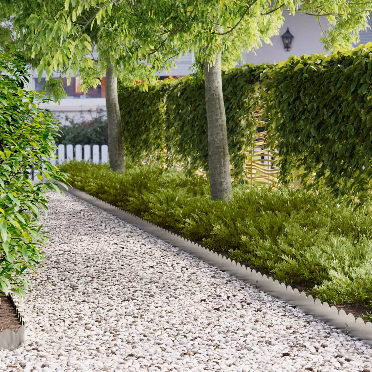 Set di 50 bordure per prato vidaXL in acciaio color argento, 103 x 15 cm