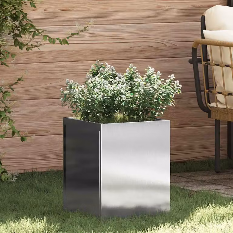 vidaXL Vaso da giardino in acciaio inossidabile argento, L/P/H: 32 x 32 x 40 cm