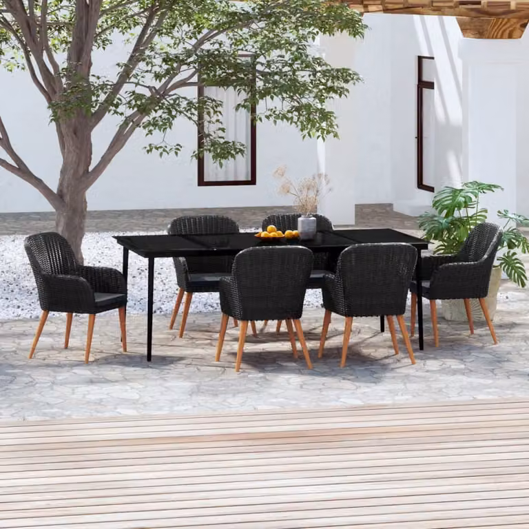 Maison Exclusive - Set da pranzo da giardino da 7 pezzi con cuscini, nero