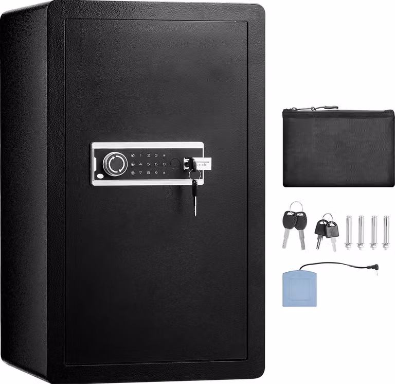 Cassaforte SucceBuy con porta singola, 4,0 piedi cubi, chiusura a chiave e password, cassaforte con serratura e sacchetto ignifugo, tastiera, luce LED, 2 ripiani e 1 armadietto per denaro, gioielli e oggetti di valore.