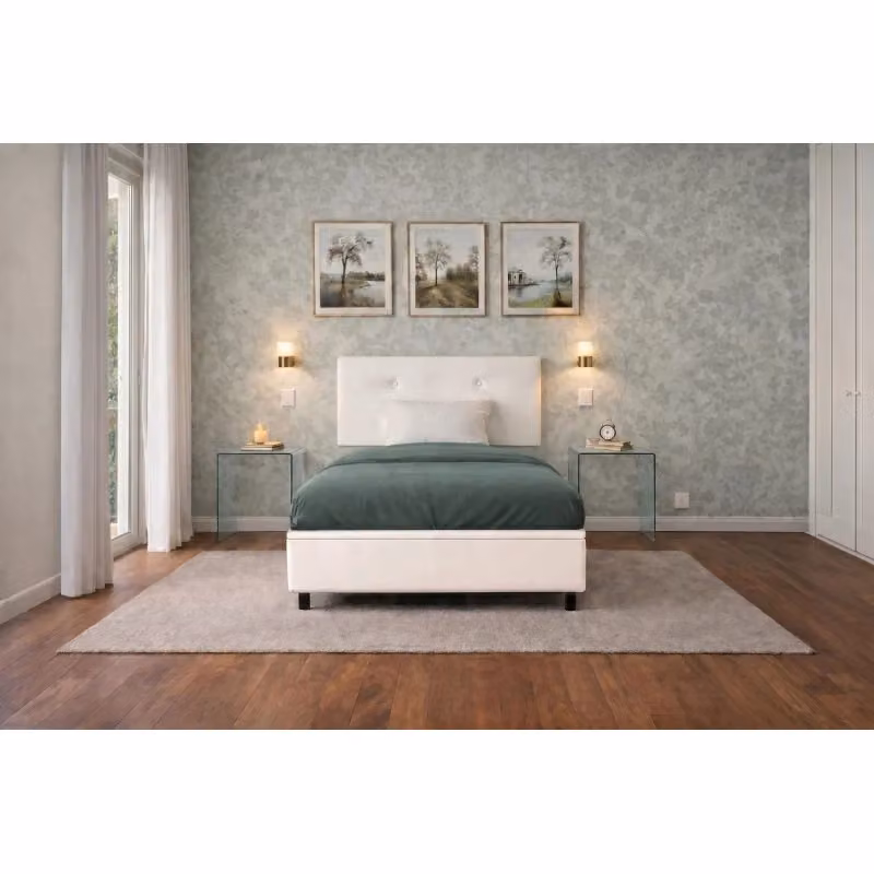 Letto singolo imbottito con contenitore Ityhome Button in similpelle bianco L: 80 cm, P: 200 cm – 2