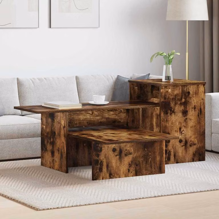 vidaXL Tavolo consolle moderno in rovere fumé marrone L: 91,5 cm, P: 35 cm, H: 38,5 cm