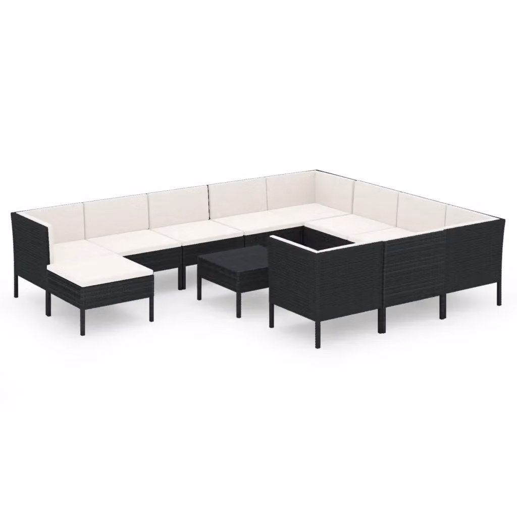 Set di divani da giardino vidaXL a forma di U con cuscini, tavolino e pouf, colore bianco e nero – 2