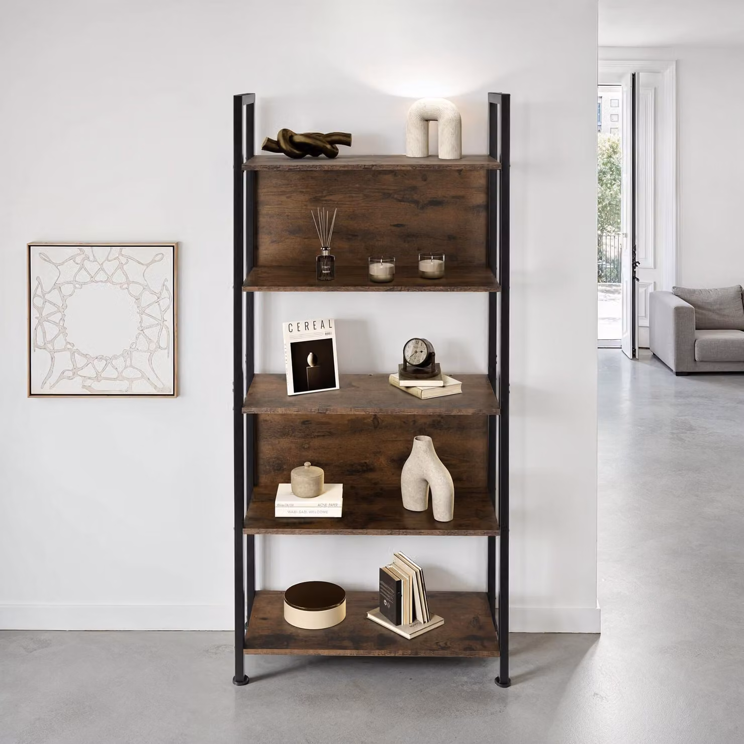 Scaffalatura Westport tectake in stile industriale, colore marrone, L: 62 cm, P: 24 cm, H: 165,5 cm – 2