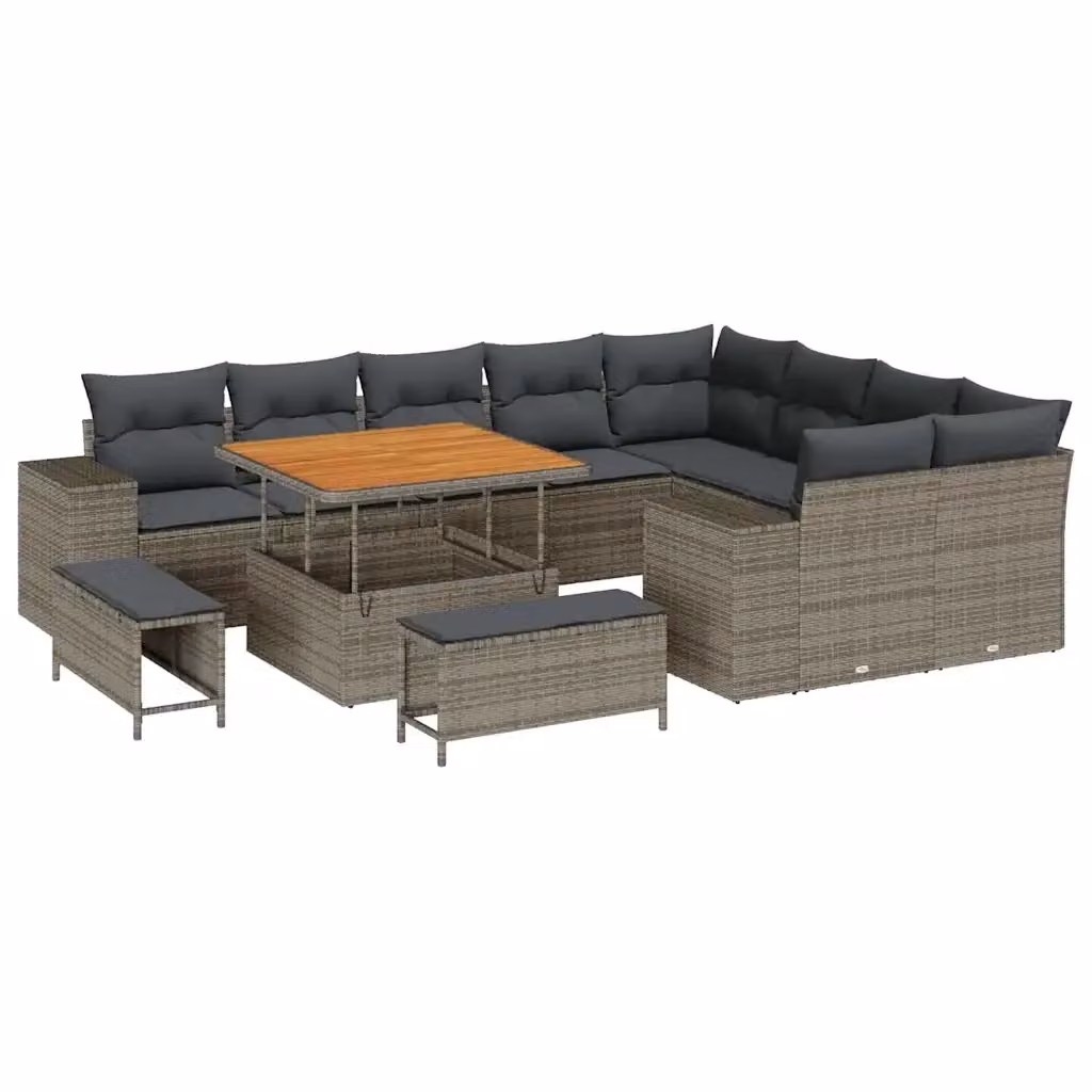 Set Divano da Giardino Moderno vidaXL in Polyrattan e Metallo Grigio 12 Pezzi – 2