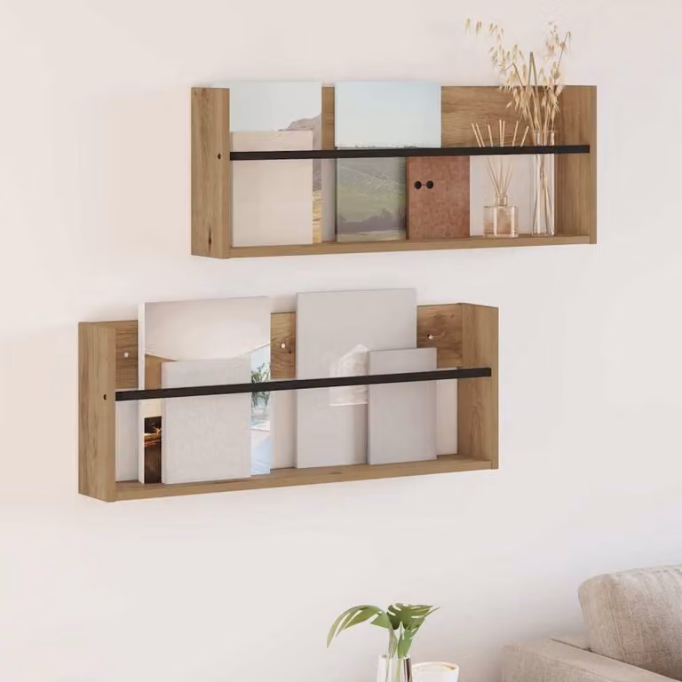 Set di 2 Scaffali per riviste da parete vidaXL in stile moderno, colore marrone, L: 80 cm, P: 12 cm, H: 30 cm