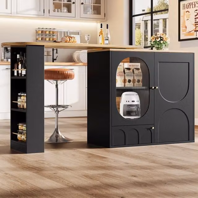 Tavolo Bar Girevole REDOM in MDF e Metallo Nero con Piano Rotante L: 138 cm, P: 39 cm, H: 105 cm – 1