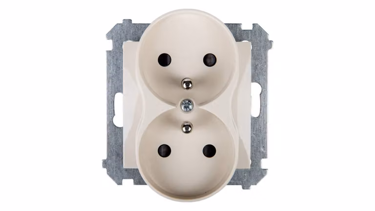 Simon 54 Presa doppia c/u 16A IP20 con copri guida crema DGZ2MZ.01/41
