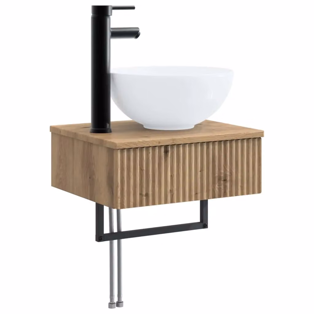 Lavabo da parete vidaXL in legno rovere color marrone L: 40 cm, P: 35 cm, H: 39 cm – 2