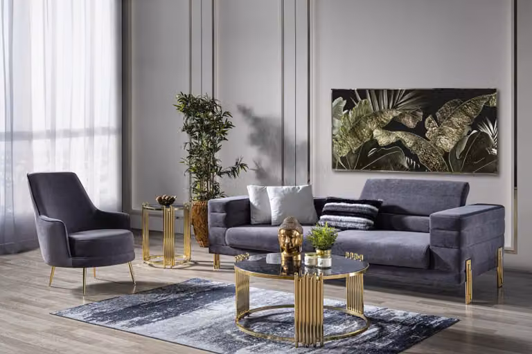Sofagarnitur 3+1 Sitzer Set Design Polster Couchen Moderne Blau