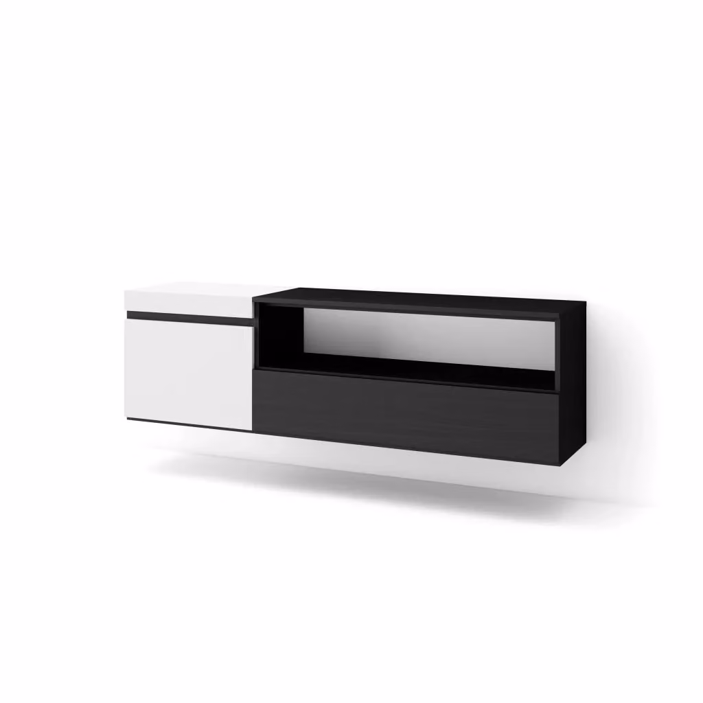 Mobile TV da appendere SKRAUT HOME per soggiorno, Bianco e Nero, L: 150 cm, P: 35 cm, H: 45 cm – 2