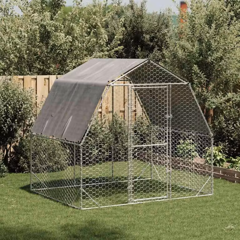 vidaXL Recinto per Polli con Tetto in Acciaio Zincato Grigio L: 2,5 m, P: 2 m, H: 2,25 m