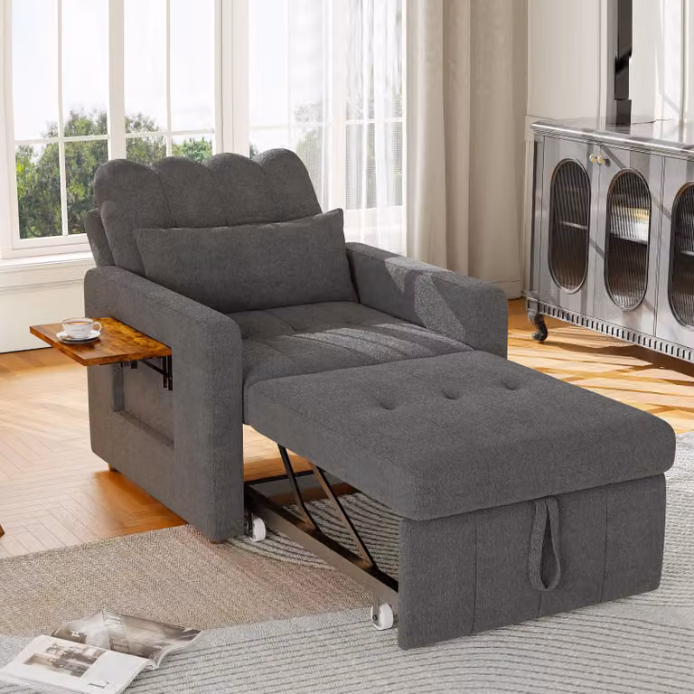 Fortuna Lai 3-in-1 con funzione reclinabile - Reclinabile con braccioli, tasca laterale e tavolino - Dimensioni 190x70x42 cm (LxLxH) - Grigio
