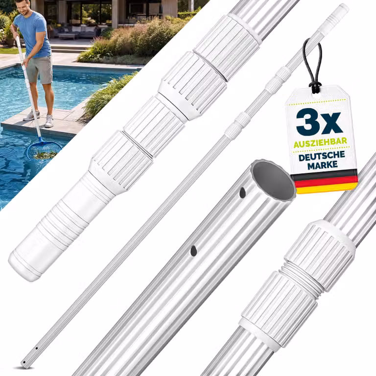tillvex asta telescopica per piscina 1,20 - 3,60 m | asta per piscina in alluminio | asta per pulizia piscina 3 pezzi