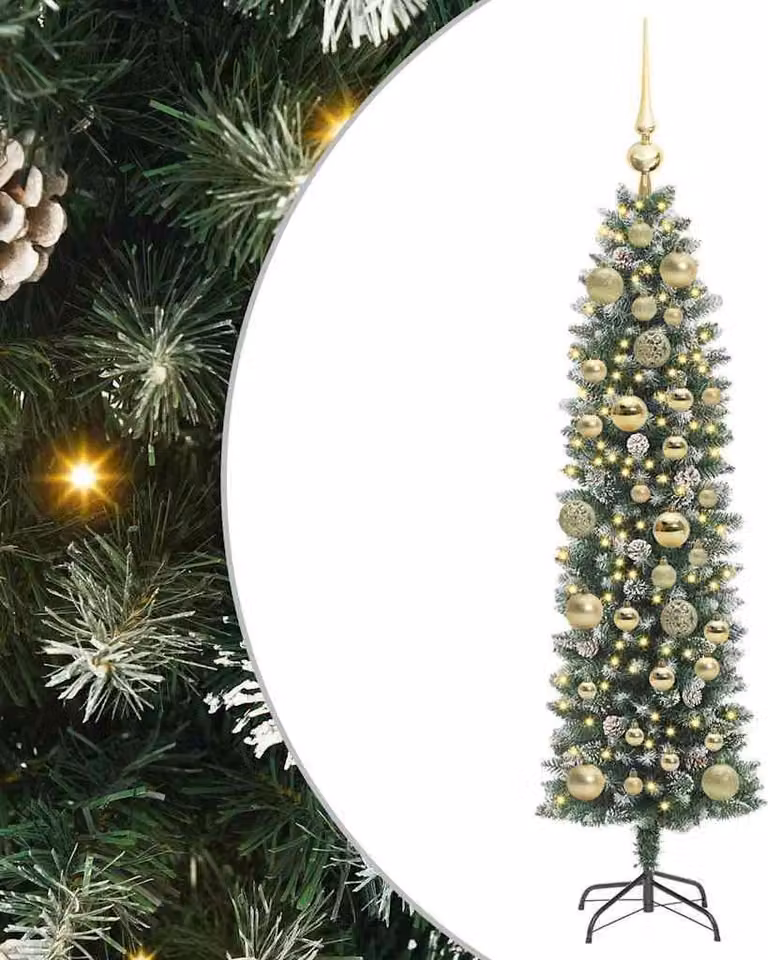 Albero di Natale Artificiale Sottile Verde e Bianco 120 cm