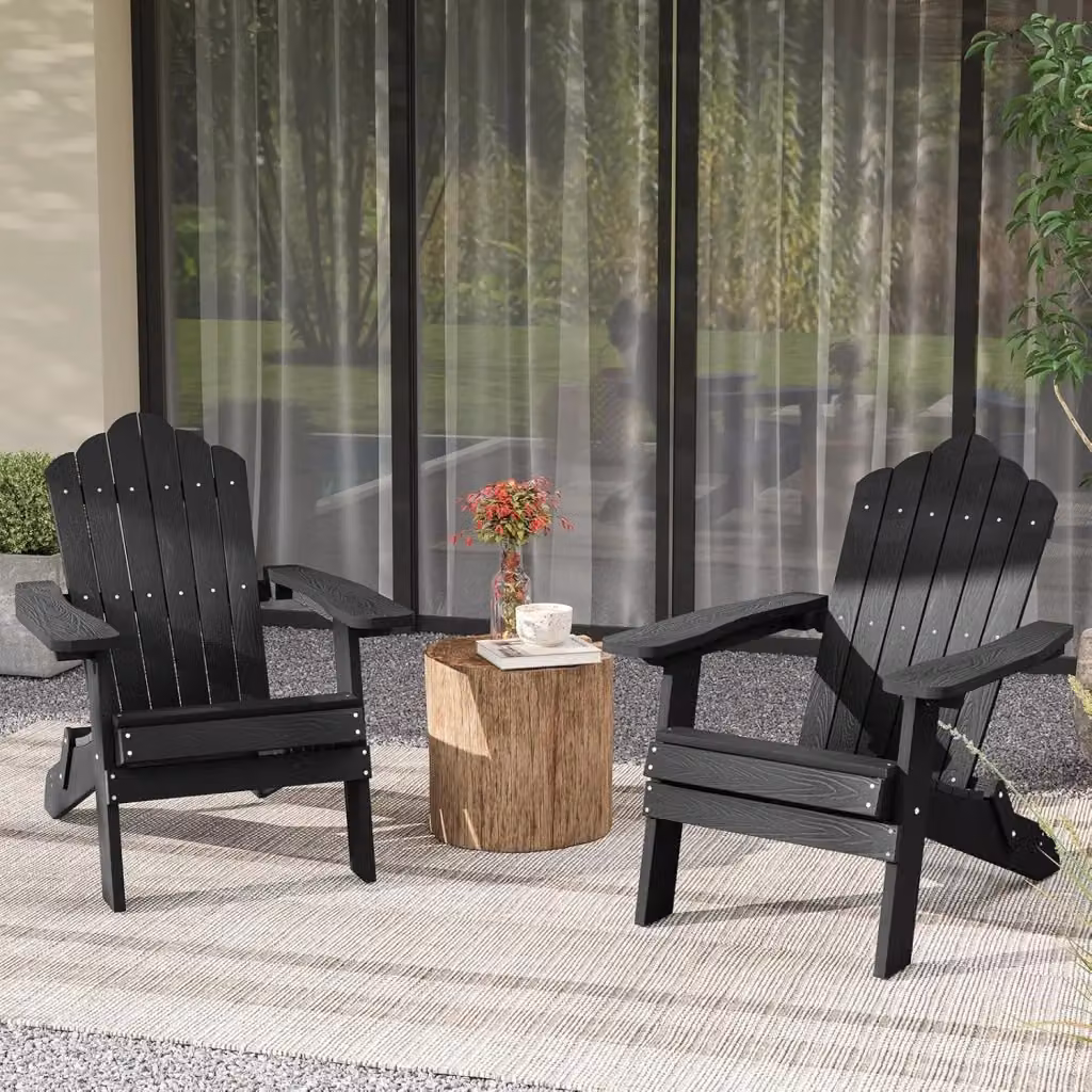 Sedia Adirondack pieghevole da giardino Costway in HIPS con braccioli larghi e schienale inclinato, colore nero – 2