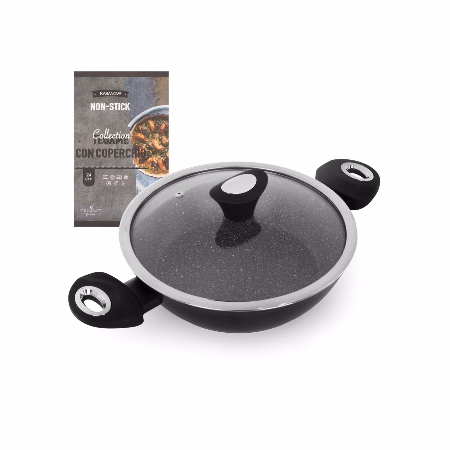 Casseruola antiaderente KASANOVA Collection in alluminio e ceramica con coperchio in vetro, colore nero, Diametro: 24 cm – 2