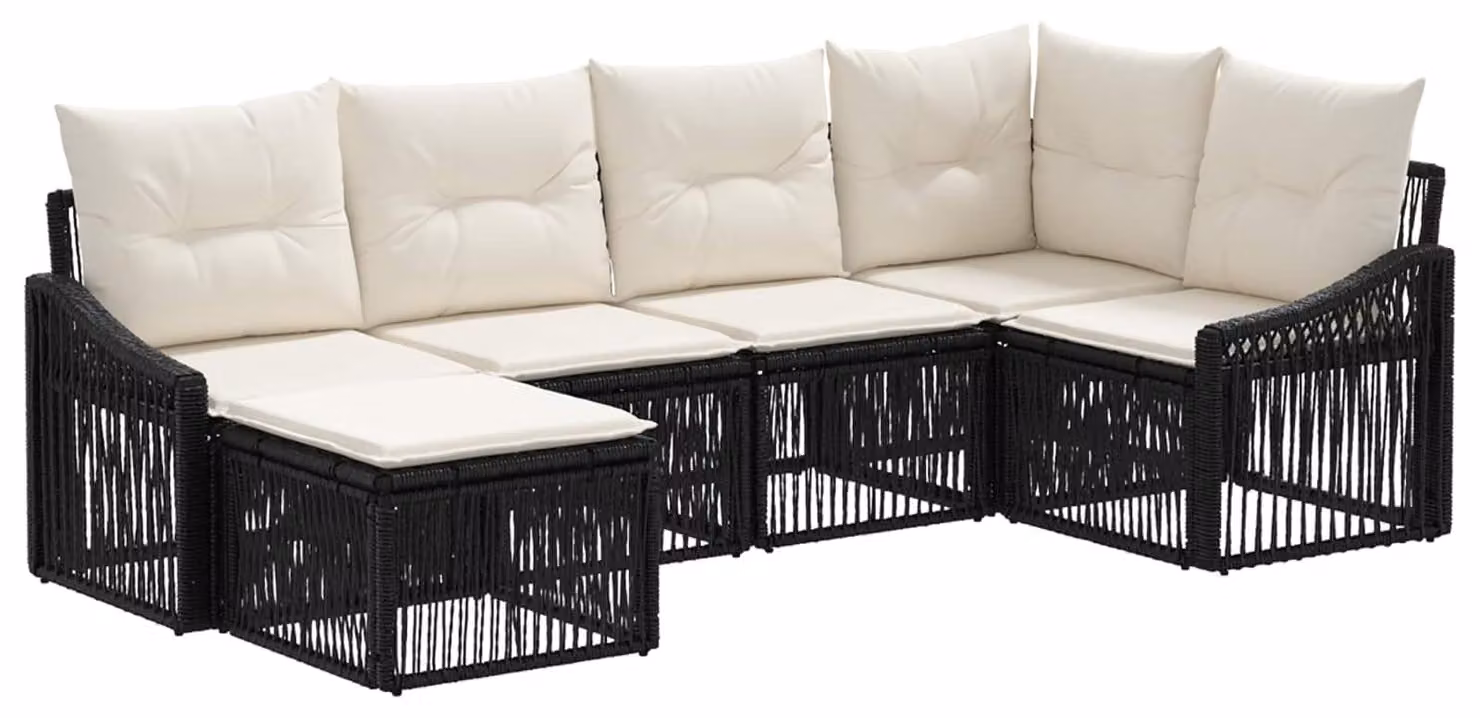 Set da giardino composto da 6 pezzi, colore nero, realizzato in rattan sintetico