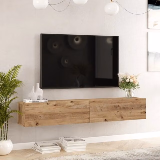 Mobile Porta TV Lapinlahti en.casa con 2 Ante a Ribalta, Consolle da Parete in Rovere Rustico, L: 180 cm, P: 31,5 cm, H: 29,5 cm