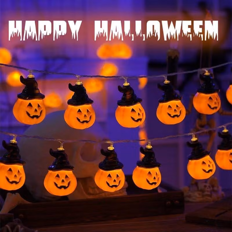 Catena luminosa a tema Halloween, 3 metri, 20 LED, luce bianco caldo, alimentata a batteria