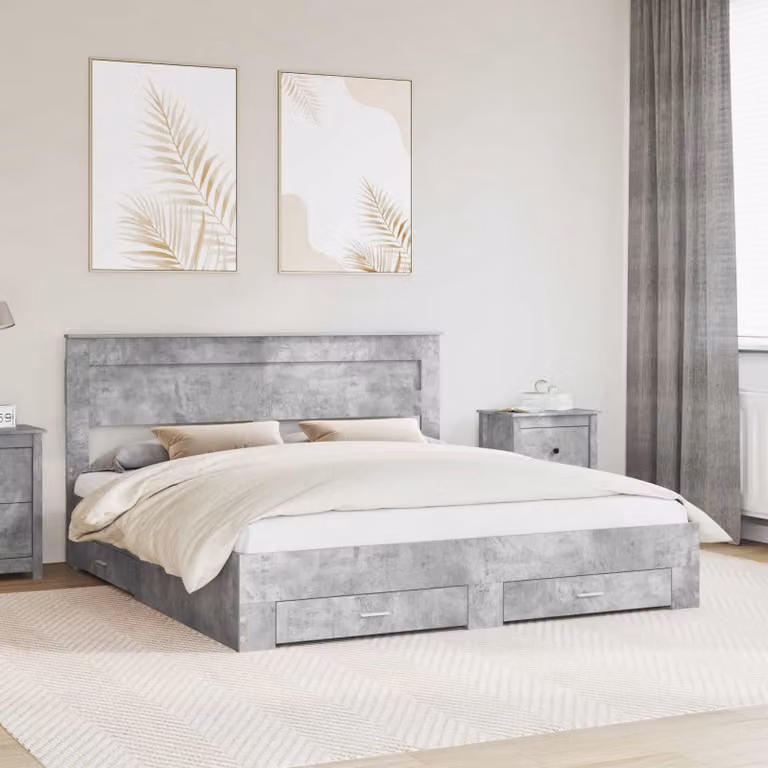 Struttura del letto con cassetto vidaXL in legno e tessuto Grigio, 200 x 200 cm