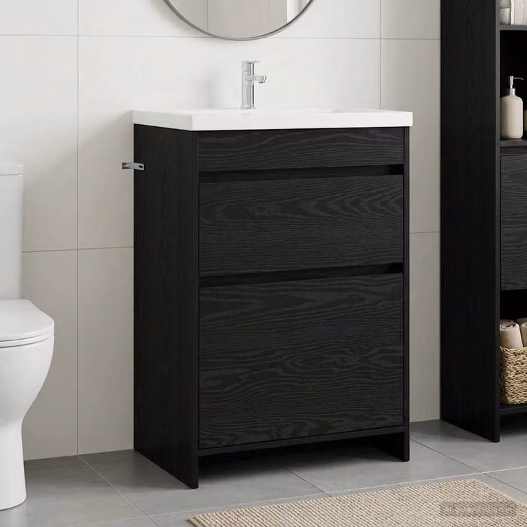Mobiletto da Bagno Sotto Lavabo Moderno vidaXL Nero con Cassetti e Ante L/P/H: 56 x 37,5 x 81 cm