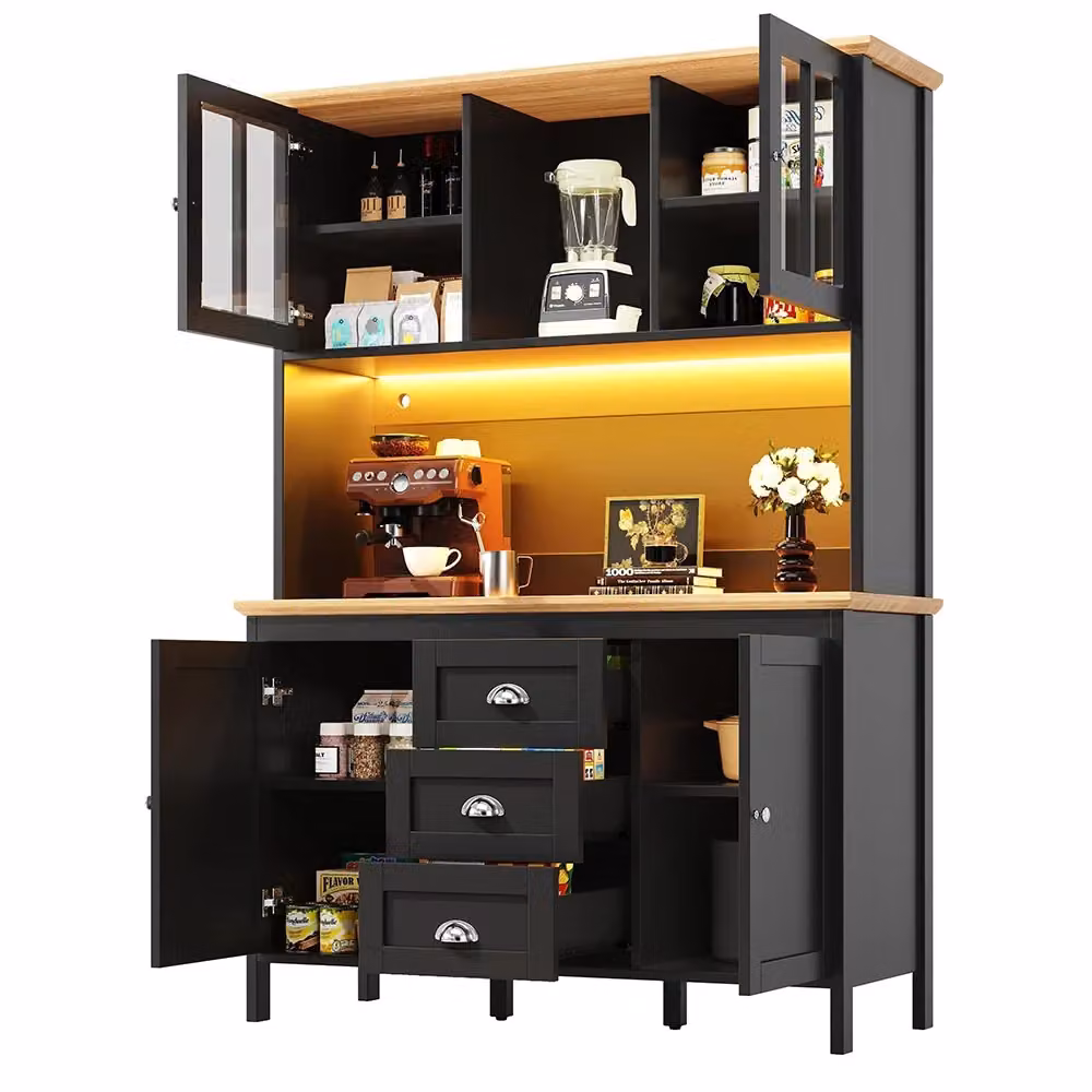 Armadio da cucina moderno Xylo con illuminazione LED integrata, Bianco e Nero, L: 120 cm, P: 40 cm, H: 179 cm – 2