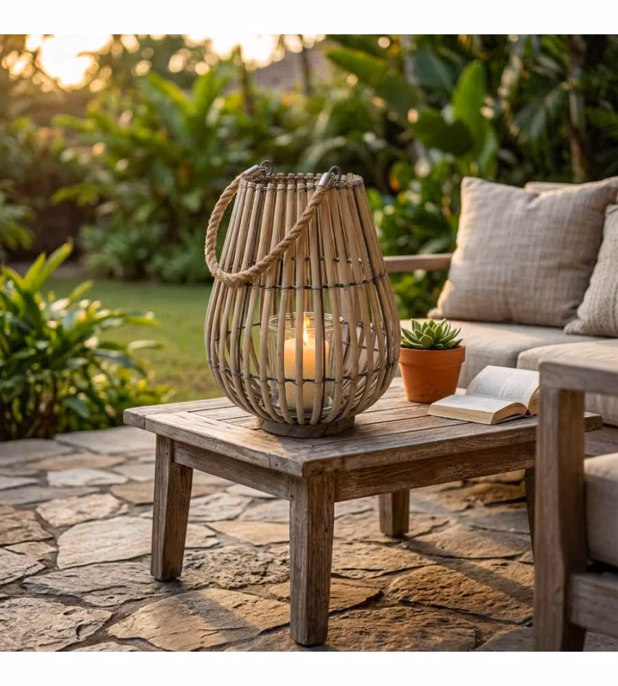 Cosma Lanterna Grigia in Vimini e Vetro Ø29x36 cm - Stile Elegante