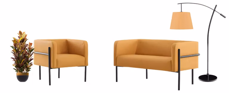Stilvolles Oranges Büro Sitzset Moderner Zweisitzer 2x Ledersessel