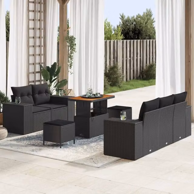 Set Divano da Giardino 8 pz 8-Numero di posti Nero 3363899