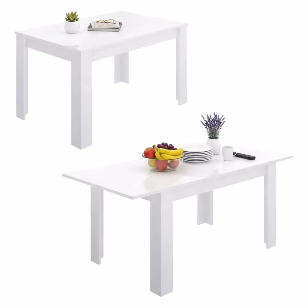 Tavolo da pranzo estensibile DMORA moderno in bianco lucido L/P/H: 140/190 x 90 x 78 cm – 2