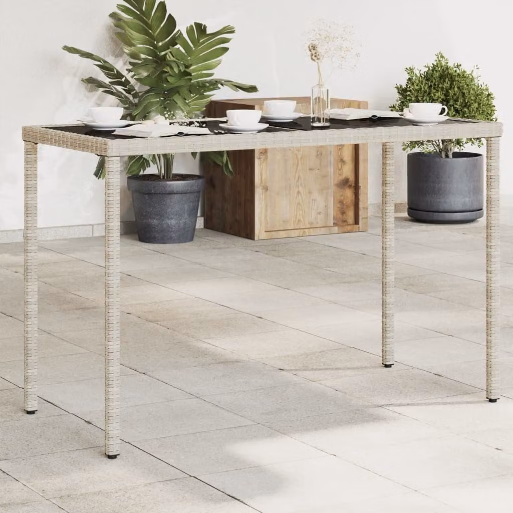 Tavolo da giardino vidaXL in polyrattan con piano in vetro grigio, L: 115 cm, P: 54 cm, H: 74 cm
