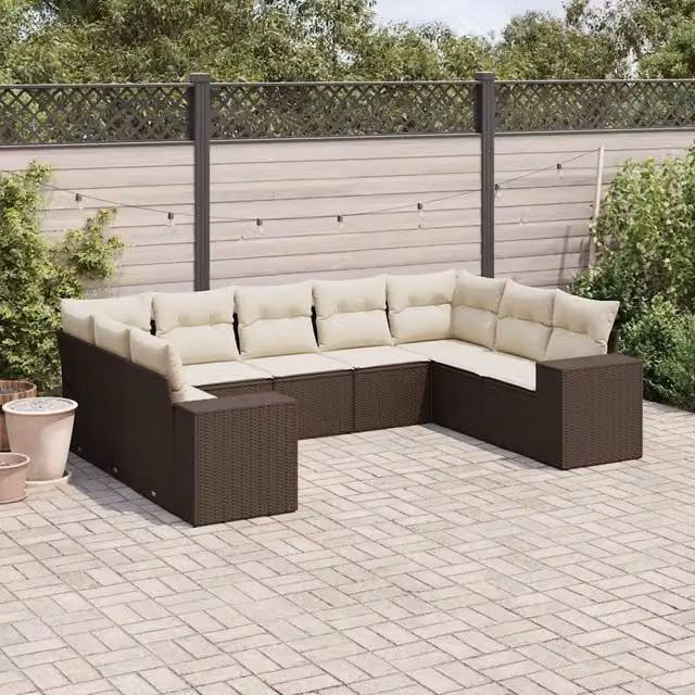 Set Divani da Giardino 9pz con Cuscini Marrone in Polyrattan 3255340