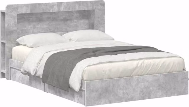 Letto matrimoniale | Letto per adulti | Telaio del letto con storage Grigio Cemento 150 x 200 cm