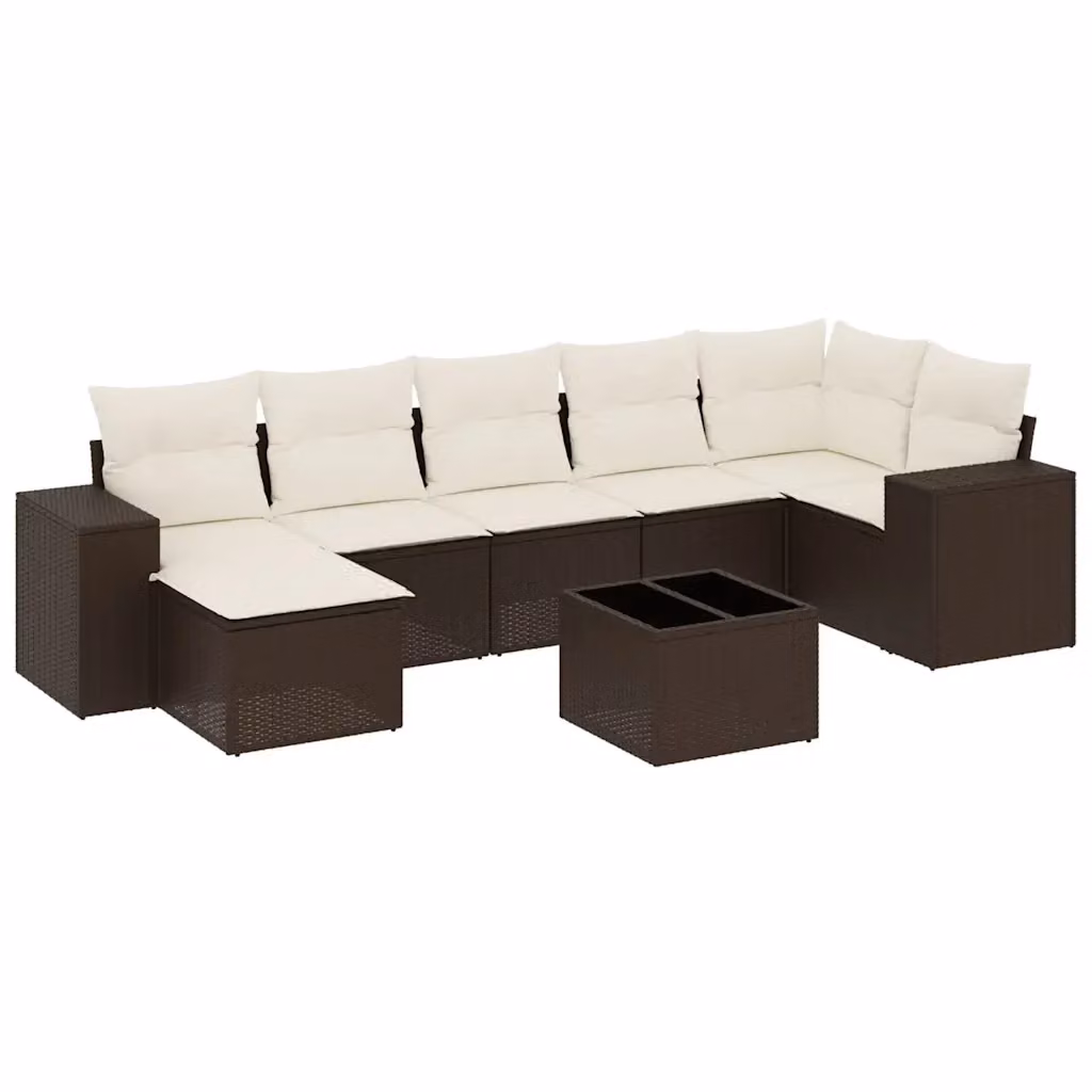 Set di divani da giardino vidaXL in polyrattan marrone con cuscini e tavolino da esterno 8 pz – 2