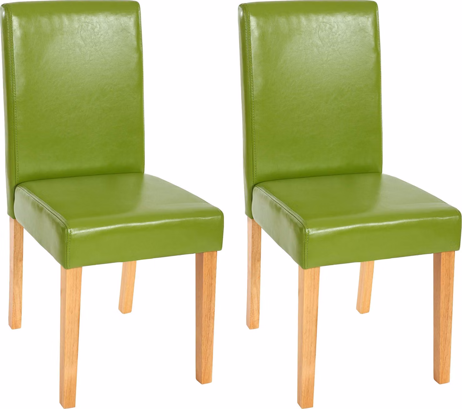set di 2 sedie per sala da pranzo Sedia da cucina Littau ~ Pelle finta, verde, gambe chiare