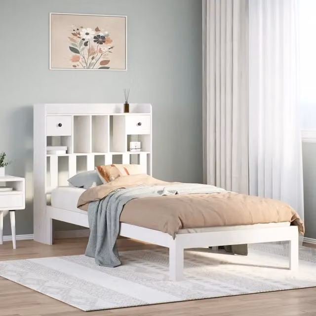 Letto con Libreria e Scompartimenti Laterali vidaXL in Legno di Pino Bianco Lacquered L/P/H: 190 x 75 x 110 cm