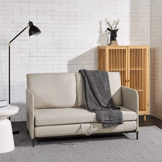 Divano Letto Estensibile Soini en.casa 1 Piazza e Mezza Beige con Struttura in Metallo e Rivestimento in Tessuto – 1