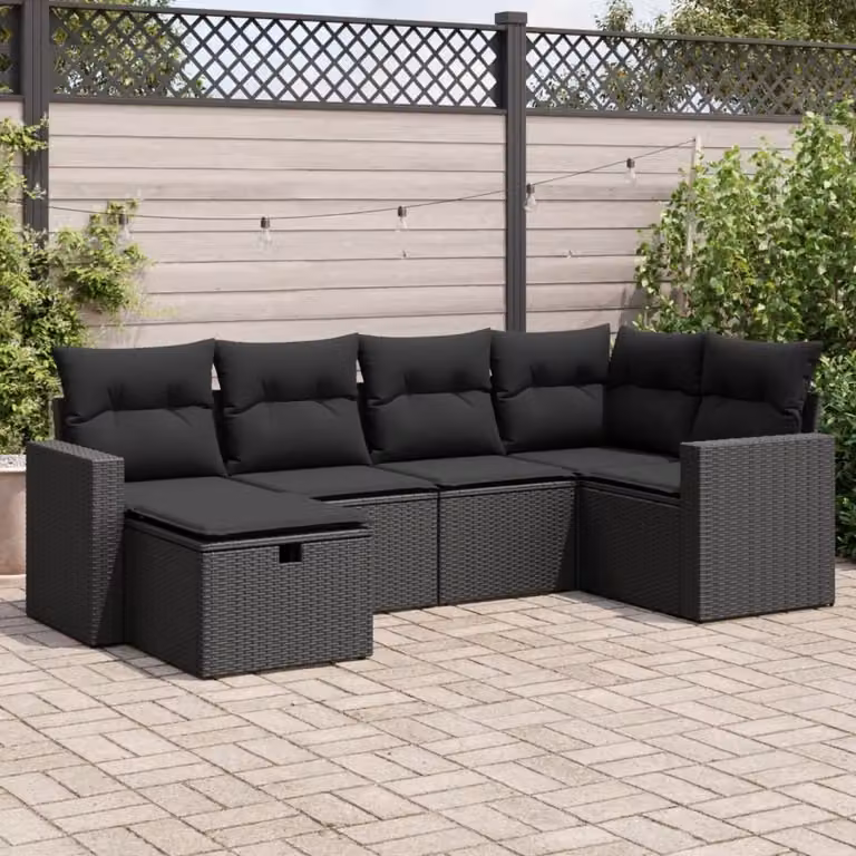 Maison Exclusive - Set da giardino 6 pezzi con cuscini in polyrattan nero
