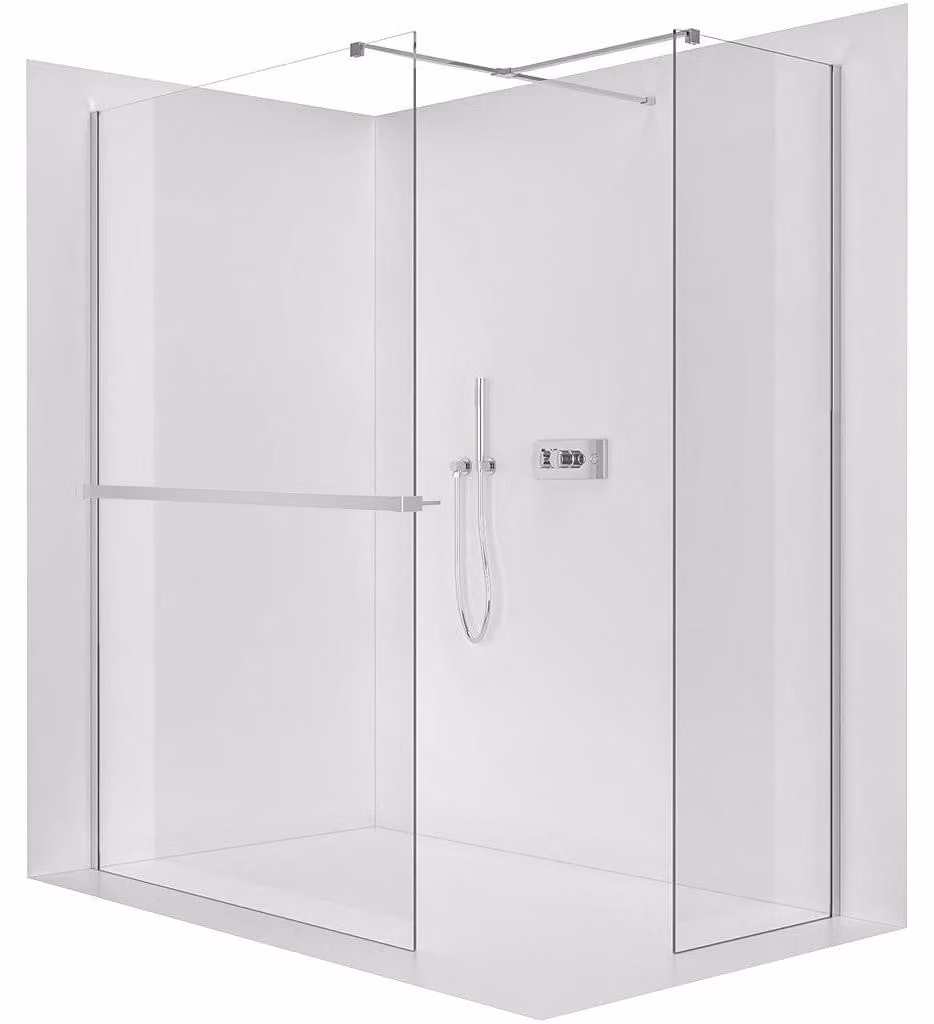 Pannello doccia angolare Walk-in Onyx T L/P - 8 mm - montante quadrato + ripiano/portasciugamani - cromo, vetro trasparente - 120x60x200 cm