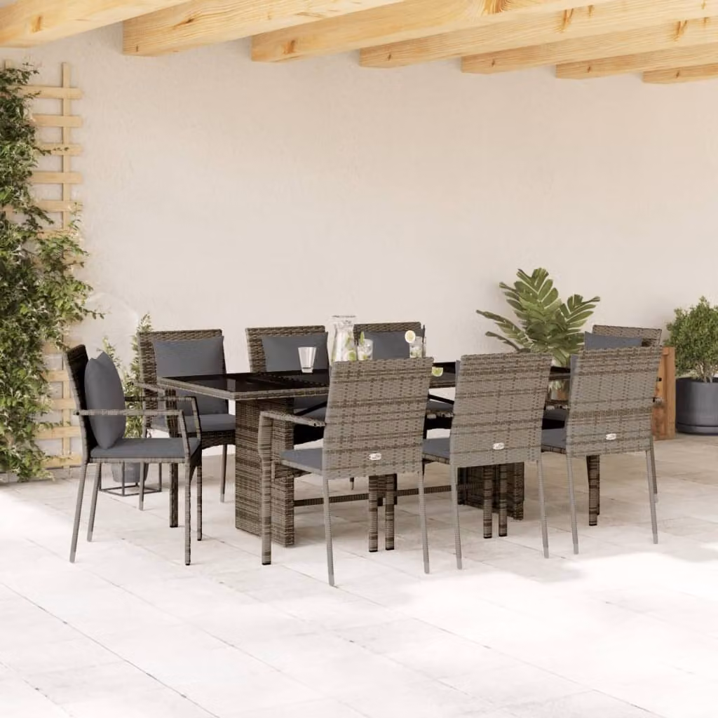 Maison Exclusive - Set da Pranzo da Giardino 9 pz con Cuscini in Polyrattan Grigio