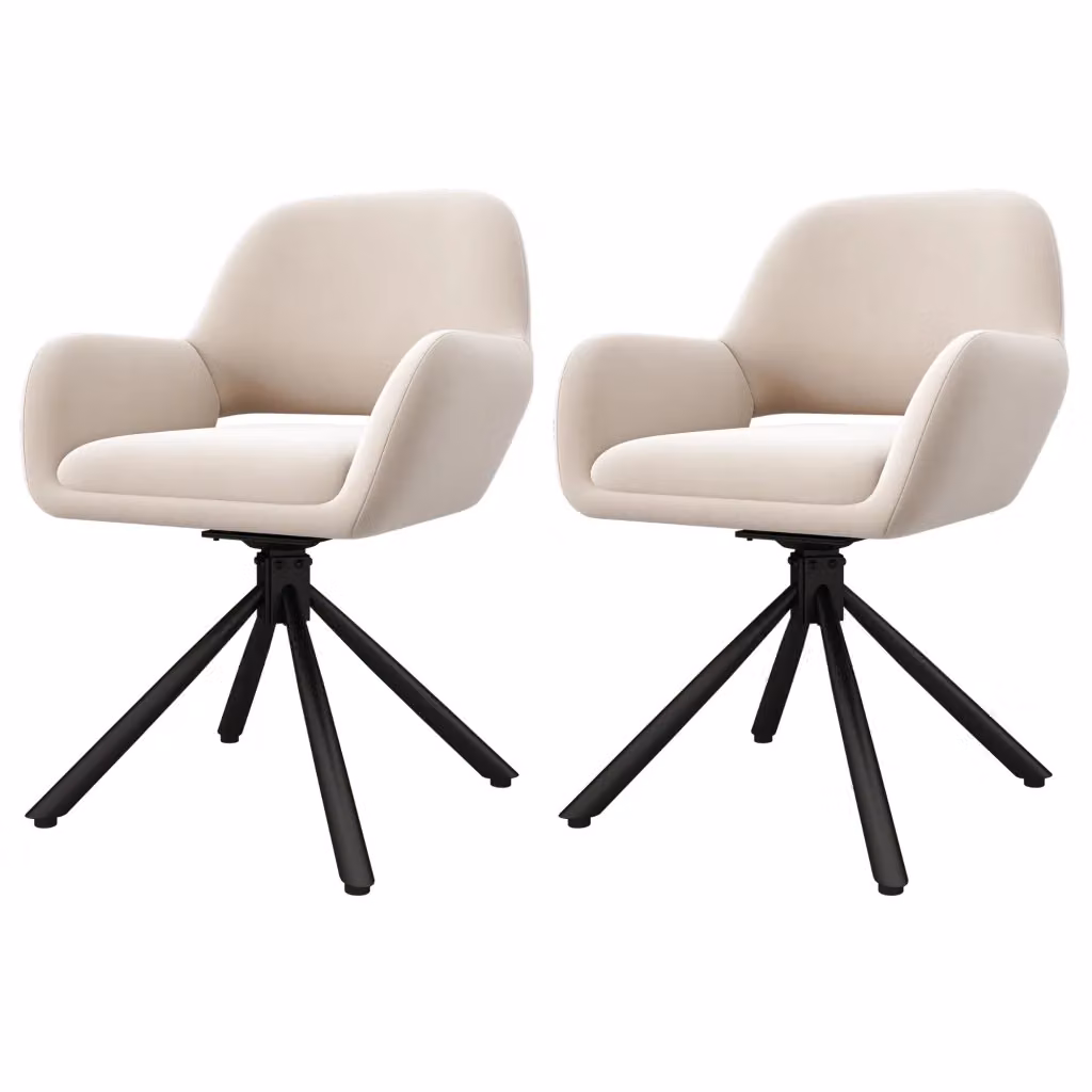 Set di 2 sedie da pranzo girevoli OKWISH in velluto beige con braccioli e struttura in metallo moderno – 2