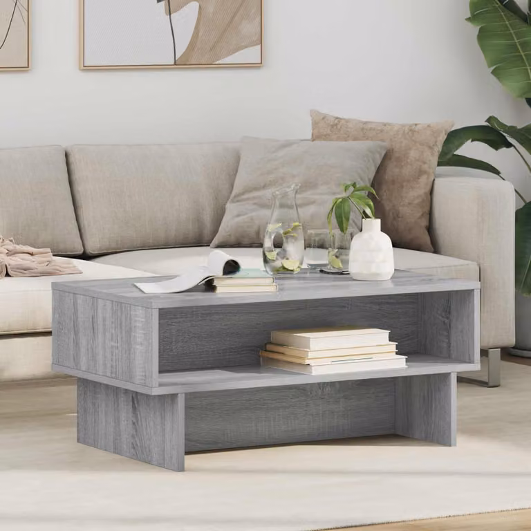 vidaXL Tavolino da salotto moderno in MDF grigio L: 80 cm, P: 46 cm, H: 35 cm