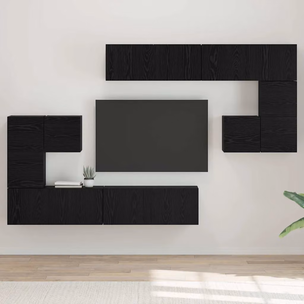 Unità TV moderna vidaXL in legno ingegnerizzato Rovere e Nero, sospesa a parete, L 80,0 cm x P 30,0 cm x H 30,5 cm