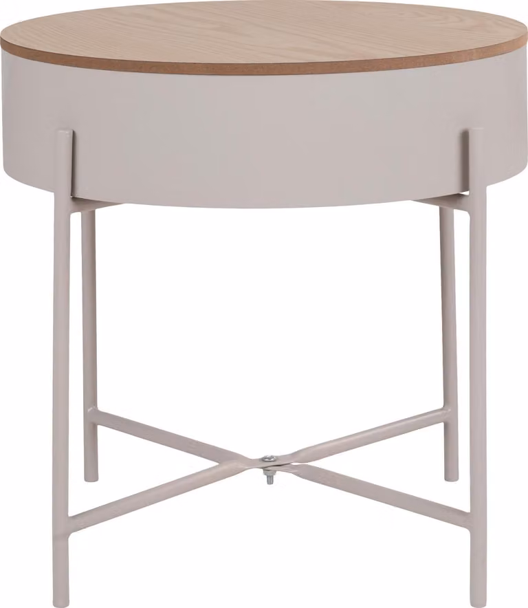 Tavolino Sisco, tavolo angolare Ø40cm beige, grigio.