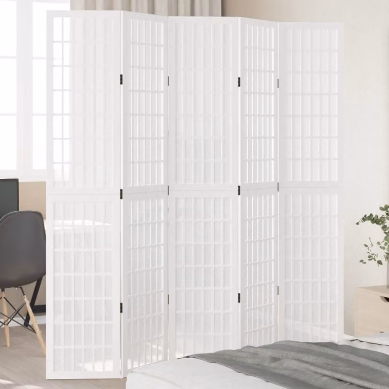 vidaXL Divisorio Ambienti 5 Pannelli in Legno Massello di Paulownia Bianco