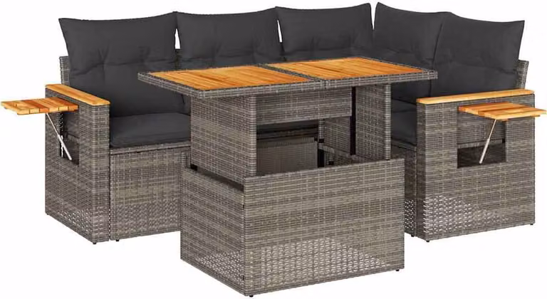 Set Divano Giardino 5 pz con Cuscini Grigio Polyrattan Acacia