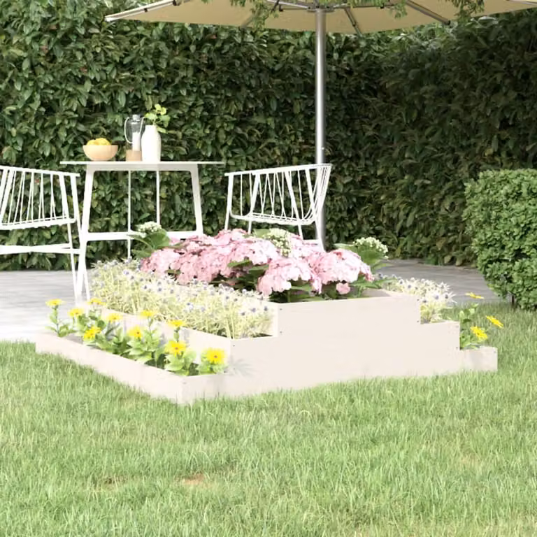 Fioriera bianca vidaXL in legno di pino per giardino ornamentale o orto L: 110 cm, P: 110 cm, H: 27 cm
