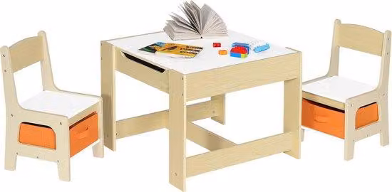 Seggiolone e tavolino per bambini piccoli - Tavolino in rovere con 2 sedie - per bambini piccoli e in età prescolare - Bianco
